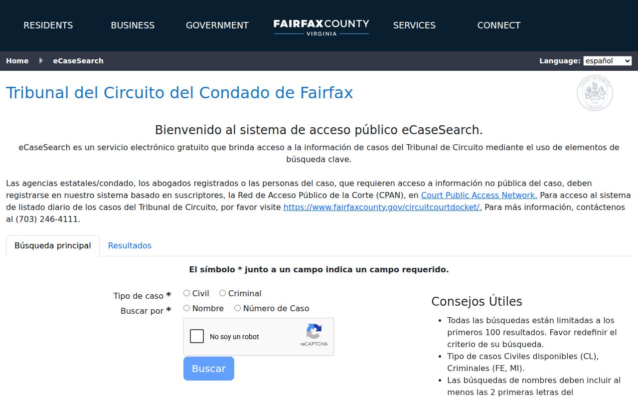 Woodlawn residents directory Fairfax eCaseSearch form