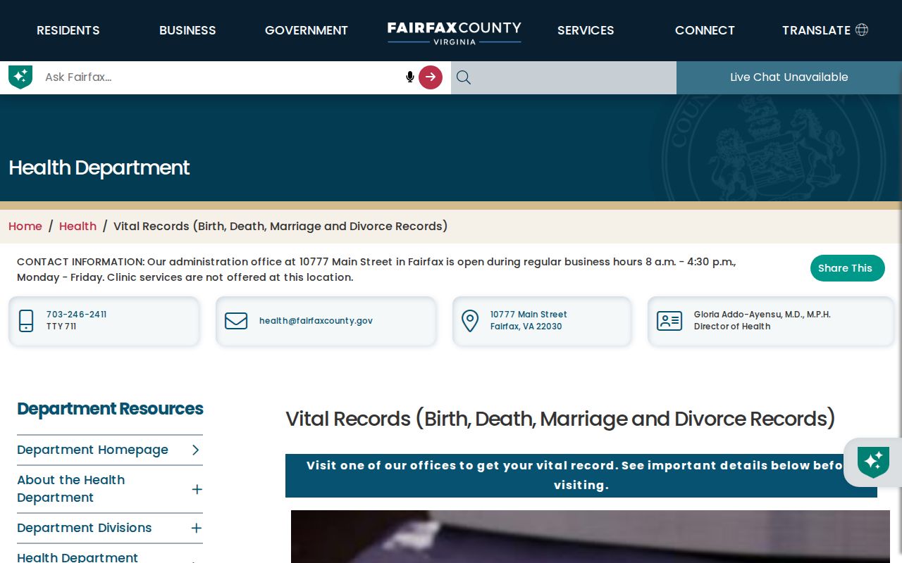 Woodlawn resident lookup through Fairfax vital records office information
