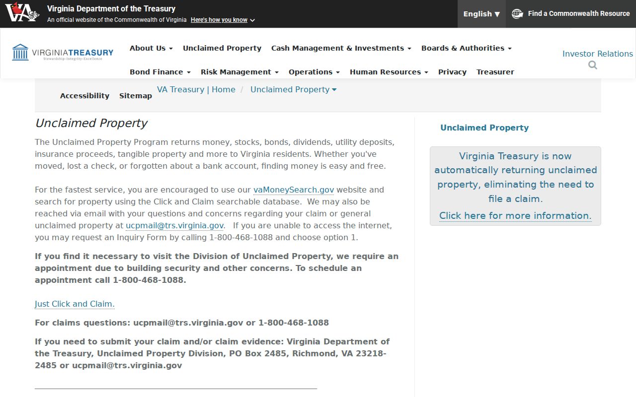 Woodlawn residents directory Virginia unclaimed property search