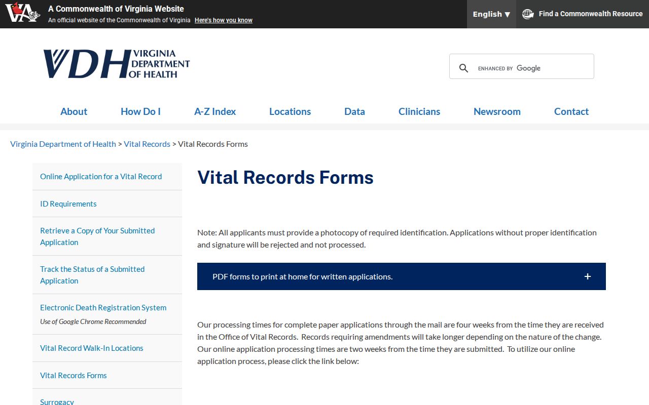Woodlawn residents directory Virginia vital records forms