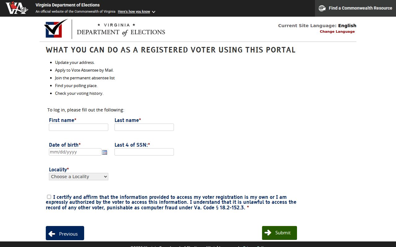Woodlawn residents directory Virginia voter lookup authorization form